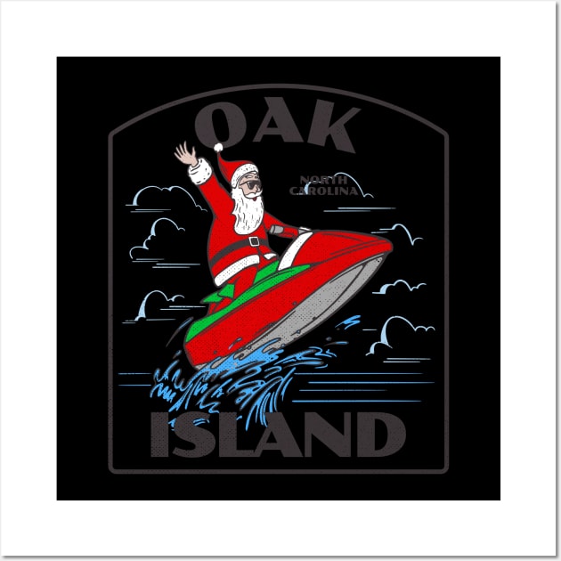 Oak Island, NC Christmas Vacationing Waterskiing Santa Wall Art by Contentarama